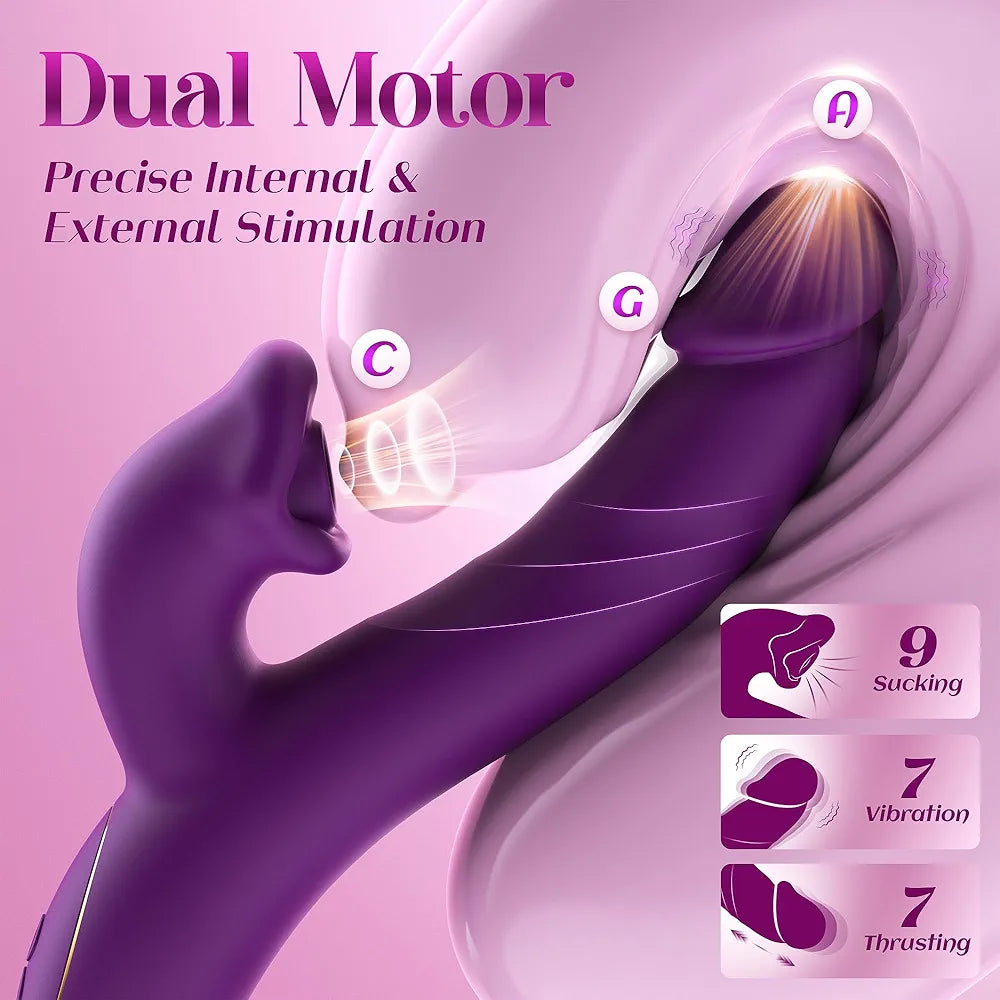 Toendi Sucking Vibrator Rabbit Sex Toy, Nipple Clit Sucker Thrusting Dildo