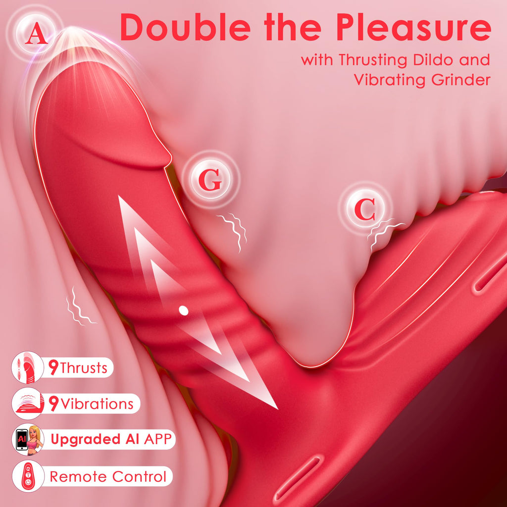 Riding Grinding Thrusting Dildo Vibrator - Remote Control Sex Grinders with 9 Thrusts & Vibrations for Clit Perineum G Spot Stimulation, Women Female Sex Toy Adult Toys & Games Sex Machine Dildos