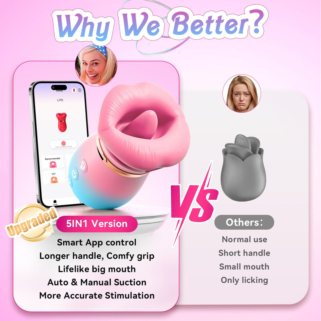 Vibrator Adult Sex Toys for Women - Sovokn 5IN1 Mouth Sucking Vibrator Rose Sex Toy, 10 Tongue Licking, 3 Auto & 1 Manual Sucking Adult Toys New APP, Anal Clit Nipple Vibrators Female Couples Sex Toys