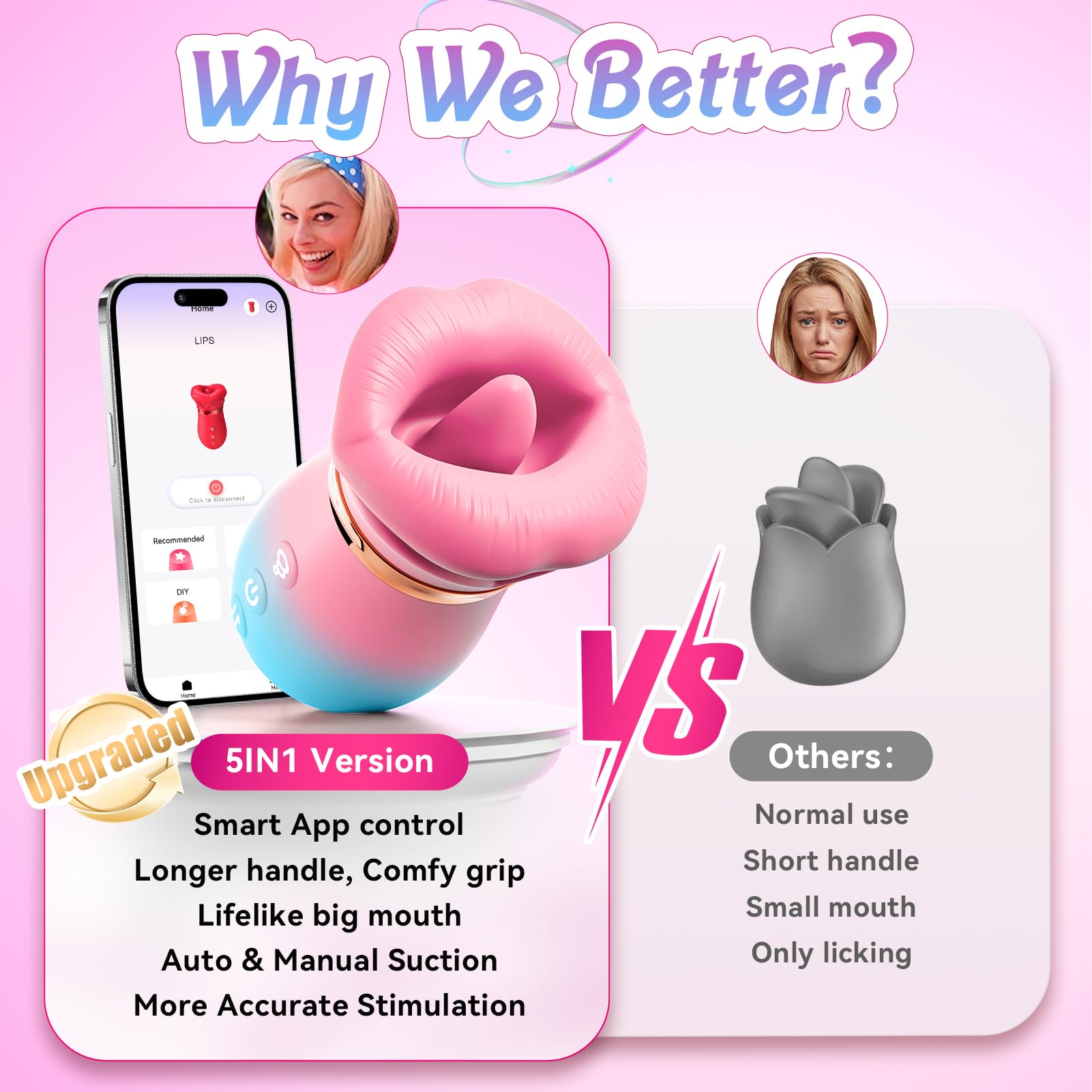 Vibrator Adult Sex Toys for Women - Sovokn 5IN1 Mouth Sucking Vibrator Rose Sex Toy, 10 Tongue Licking, 3 Auto & 1 Manual Sucking Adult Toys New APP, Anal Clit Nipple Vibrators Female Couples Sex Toys