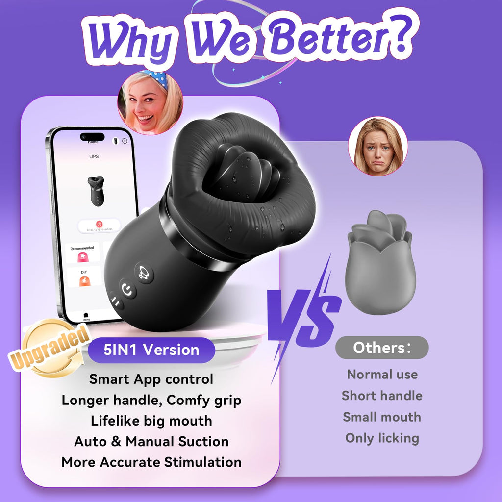 Vibrator Adult Sex Toys for Women - Sovokn 5IN1 Mouth Sucking Vibrator Rose Sex Toy, 10 Tongue Licking, 3 Auto & 1 Manual Sucking Adult Toys New APP, Anal Clit Nipple Vibrators Female Couples Sex Toys