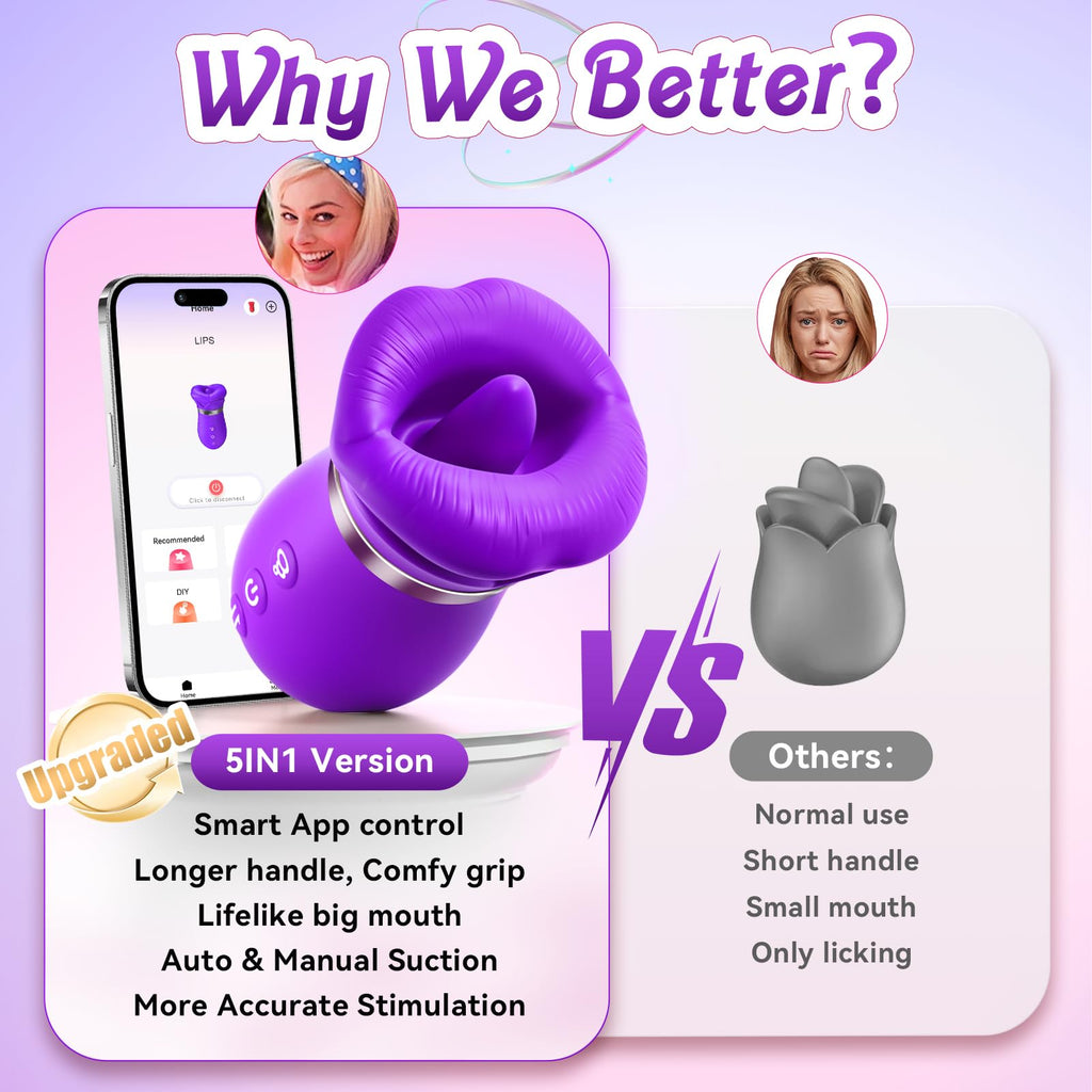 Vibrator Adult Sex Toys for Women - Sovokn 5IN1 Mouth Sucking Vibrator Rose Sex Toy, 10 Tongue Licking, 3 Auto & 1 Manual Sucking Adult Toys New APP, Anal Clit Nipple Vibrators Female Couples Sex Toys