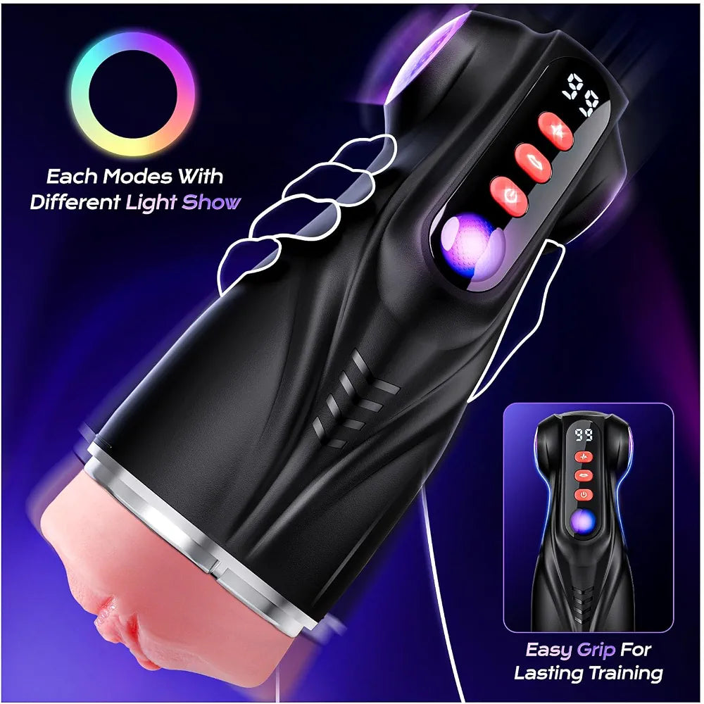 Uoffile Male Masturbator Sex Toys for Men - 3 Sleeves AI Sync Pocket Pussy Penis Pump with 9 Sucking & 9 Vibrating, APP Adult Toys Mens Sex Toy, Colorful Lighting Stroker Machine Erotic Massage Kits
