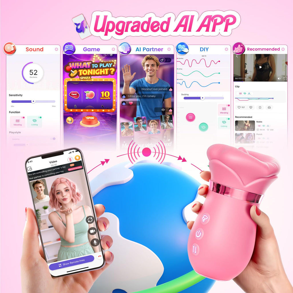 Vibrator Adult Sex Toys for Women - Sovokn 5IN1 Mouth Sucking Vibrator Rose Sex Toy, 10 Tongue Licking, 3 Auto & 1 Manual Sucking Adult Toys New APP, Anal Clit Nipple Vibrators Female Couples Sex Toys