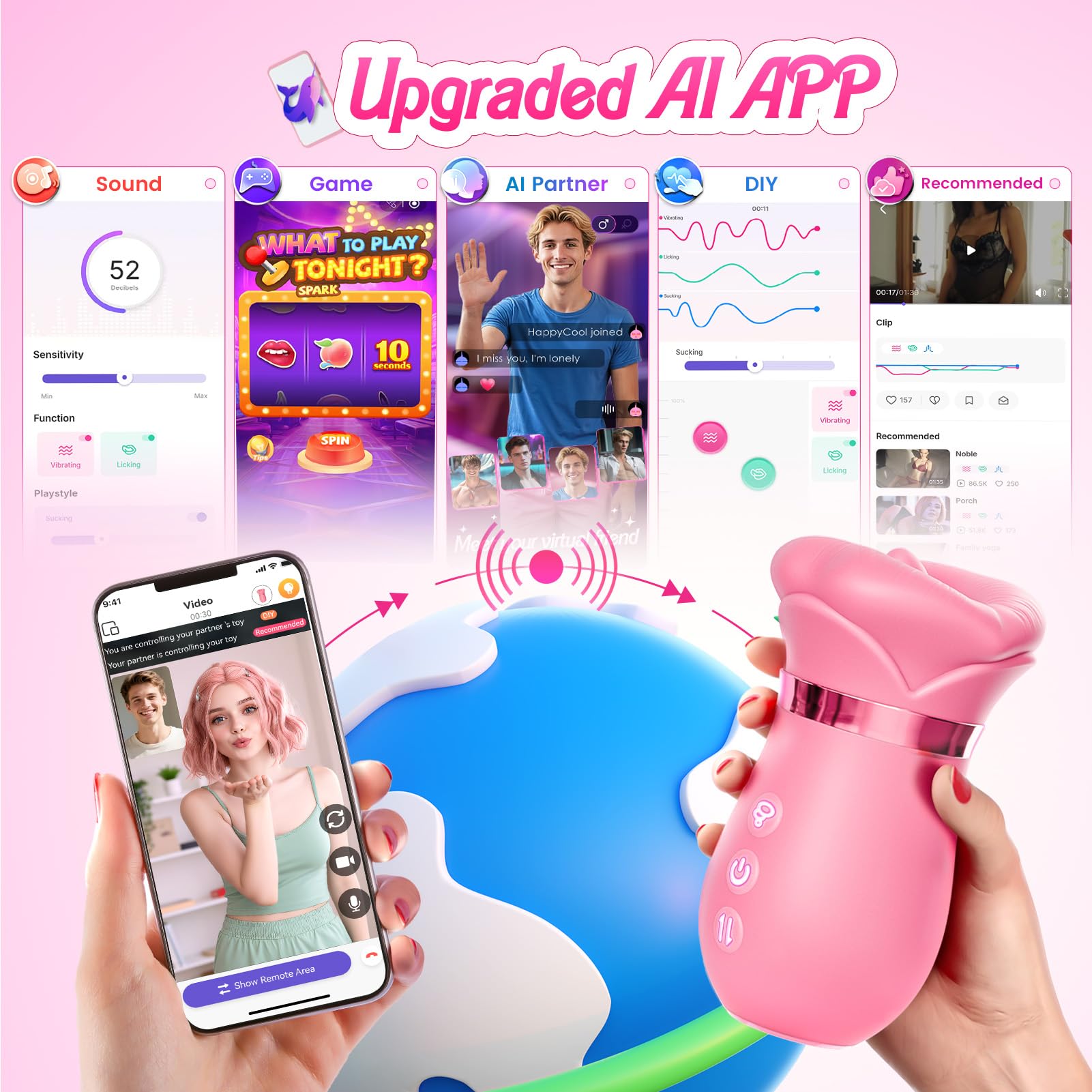 Vibrator Adult Sex Toys for Women - Sovokn 5IN1 Mouth Sucking Vibrator Rose Sex Toy, 10 Tongue Licking, 3 Auto & 1 Manual Sucking Adult Toys New APP, Anal Clit Nipple Vibrators Female Couples Sex Toys