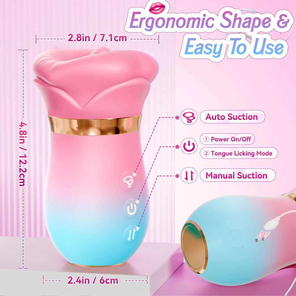 Vibrator Adult Sex Toys for Women - Sovokn 5IN1 Mouth Sucking Vibrator Rose Sex Toy, 10 Tongue Licking, 3 Auto & 1 Manual Sucking Adult Toys New APP, Anal Clit Nipple Vibrators Female Couples Sex Toys