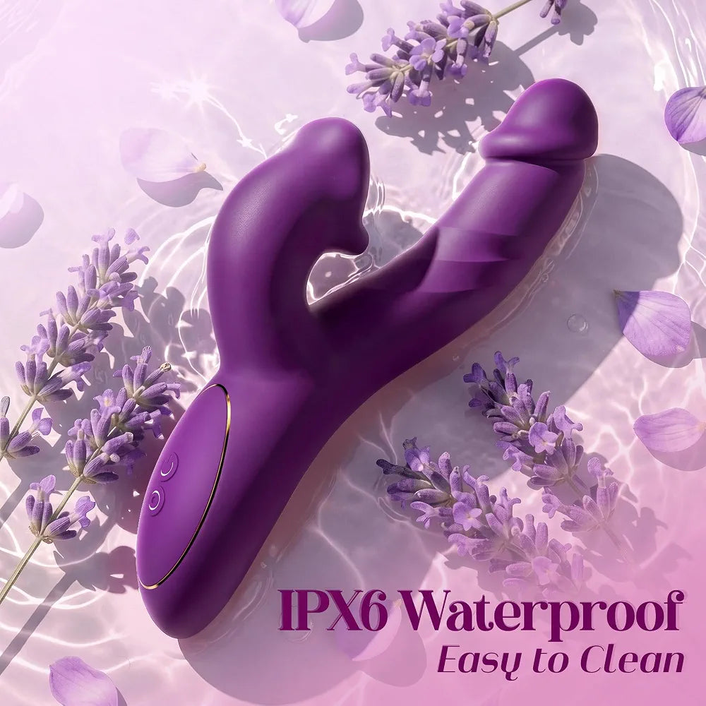 Toendi Sucking Vibrator Rabbit Sex Toy, Nipple Clit Sucker Thrusting Dildo