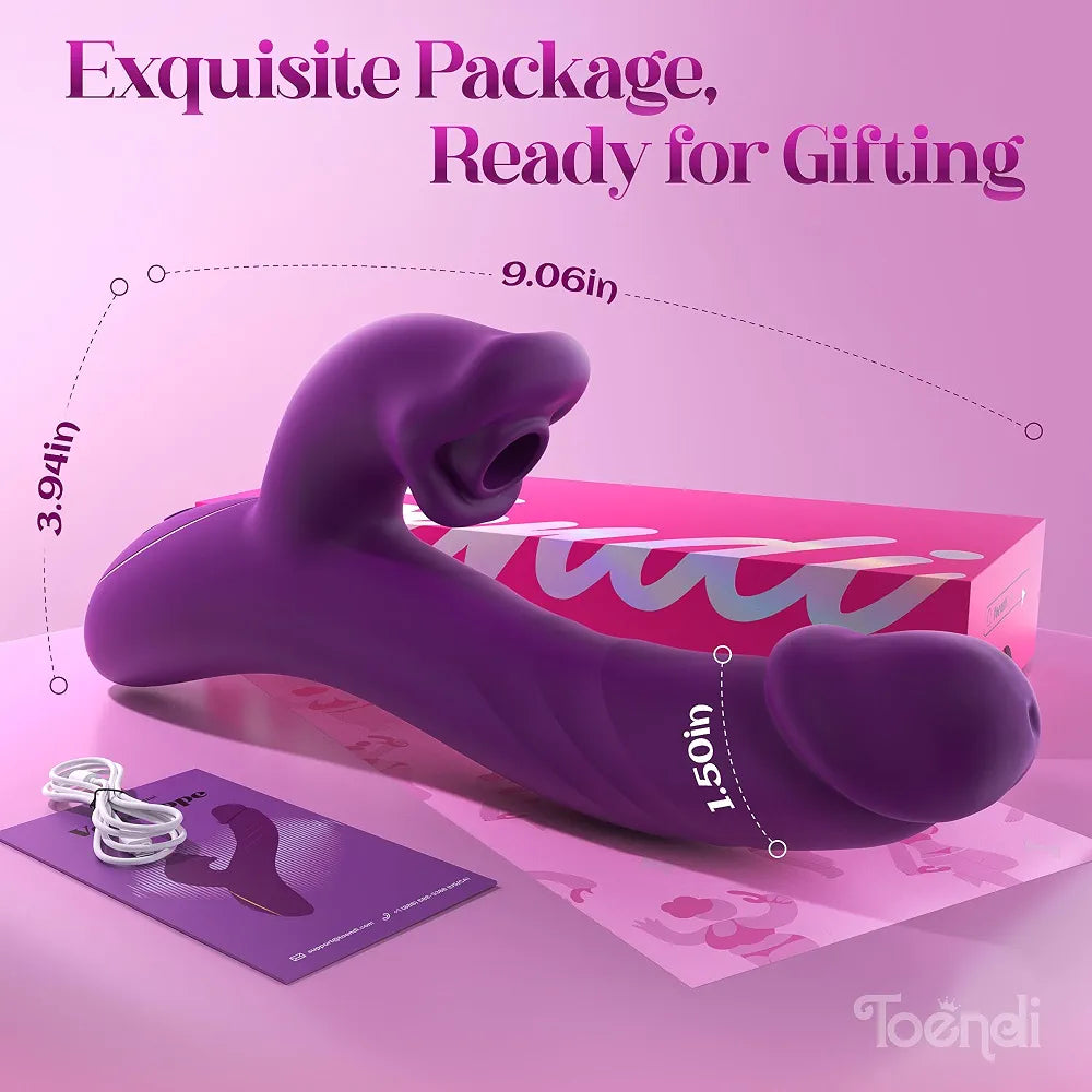 Toendi Sucking Vibrator Rabbit Sex Toy, Nipple Clit Sucker Thrusting Dildo