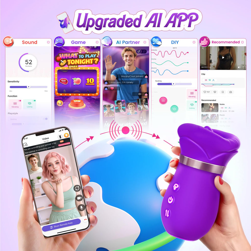 Vibrator Adult Sex Toys for Women - Sovokn 5IN1 Mouth Sucking Vibrator Rose Sex Toy, 10 Tongue Licking, 3 Auto & 1 Manual Sucking Adult Toys New APP, Anal Clit Nipple Vibrators Female Couples Sex Toys