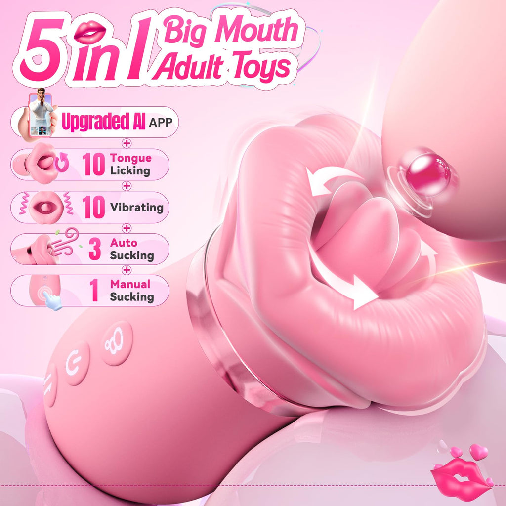 Vibrator Adult Sex Toys for Women - Sovokn 5IN1 Mouth Sucking Vibrator Rose Sex Toy, 10 Tongue Licking, 3 Auto & 1 Manual Sucking Adult Toys New APP, Anal Clit Nipple Vibrators Female Couples Sex Toys
