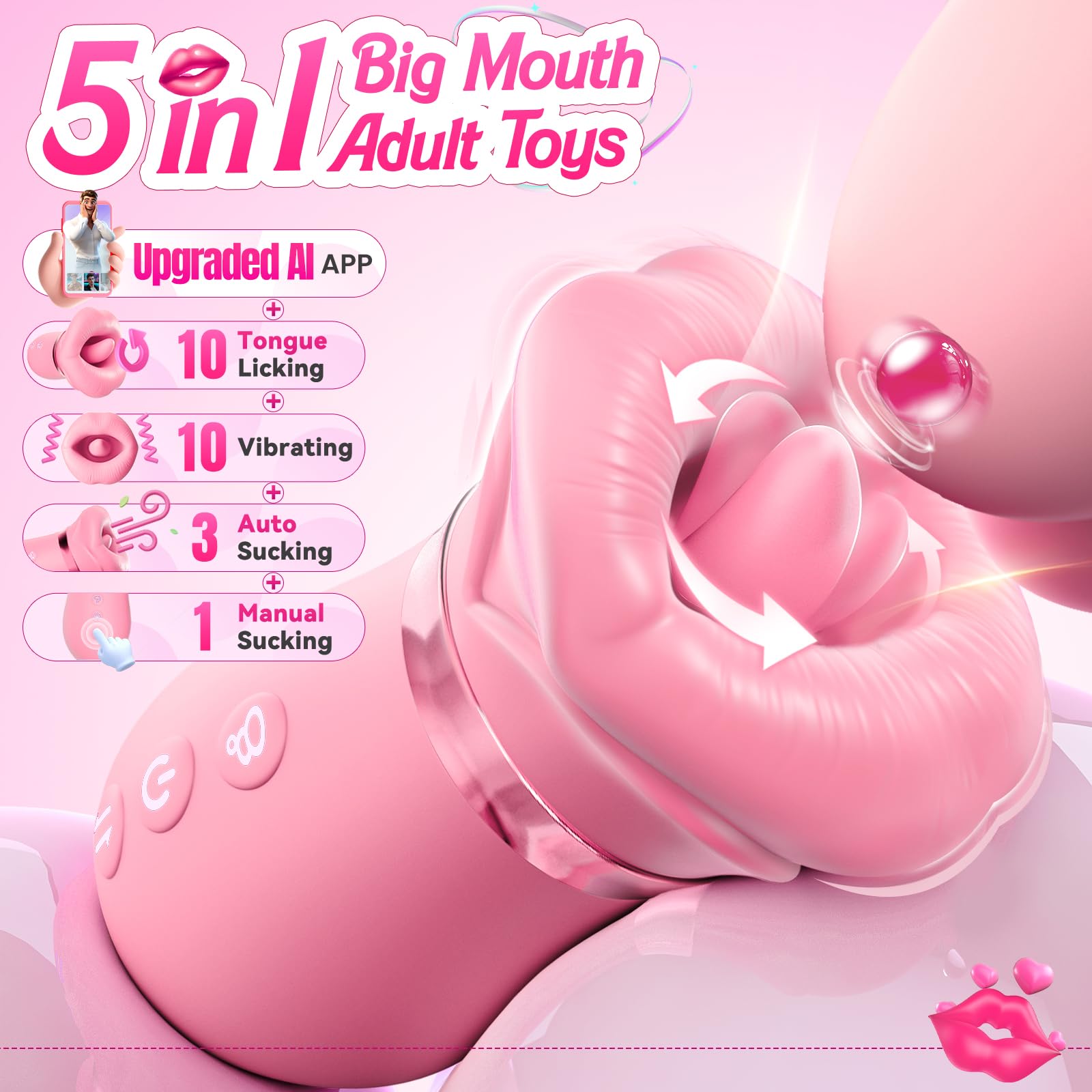 Vibrator Adult Sex Toys for Women - Sovokn 5IN1 Mouth Sucking Vibrator Rose Sex Toy, 10 Tongue Licking, 3 Auto & 1 Manual Sucking Adult Toys New APP, Anal Clit Nipple Vibrators Female Couples Sex Toys