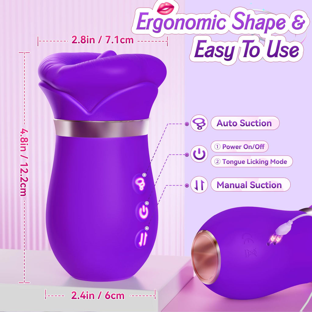Vibrator Adult Sex Toys for Women - Sovokn 5IN1 Mouth Sucking Vibrator Rose Sex Toy, 10 Tongue Licking, 3 Auto & 1 Manual Sucking Adult Toys New APP, Anal Clit Nipple Vibrators Female Couples Sex Toys