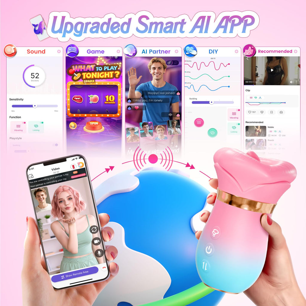 Vibrator Adult Sex Toys for Women - Sovokn 5IN1 Mouth Sucking Vibrator Rose Sex Toy, 10 Tongue Licking, 3 Auto & 1 Manual Sucking Adult Toys New APP, Anal Clit Nipple Vibrators Female Couples Sex Toys