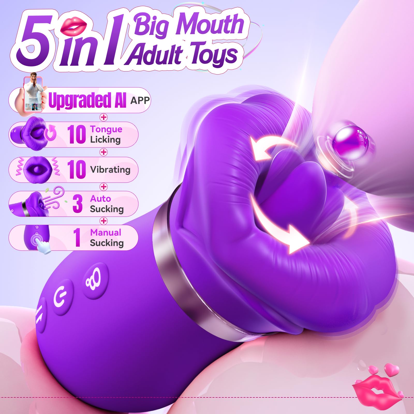 Vibrator Adult Sex Toys for Women - Sovokn 5IN1 Mouth Sucking Vibrator Rose Sex Toy, 10 Tongue Licking, 3 Auto & 1 Manual Sucking Adult Toys New APP, Anal Clit Nipple Vibrators Female Couples Sex Toys