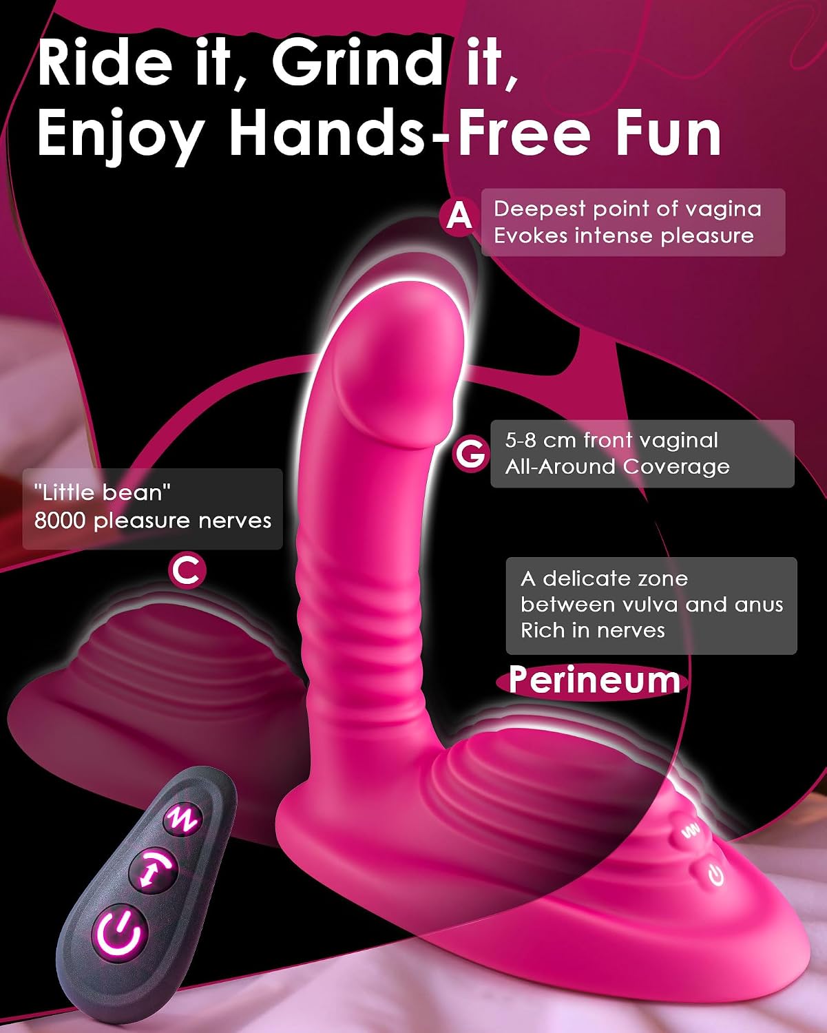 Riding Grinding Thrusting Dildo Vibrator - Remote Control Sex Grinders with 9 Thrusts & Vibrations for Clit Perineum G Spot Stimulation, Women Female Sex Toy Adult Toys & Games Sex Machine Dildos