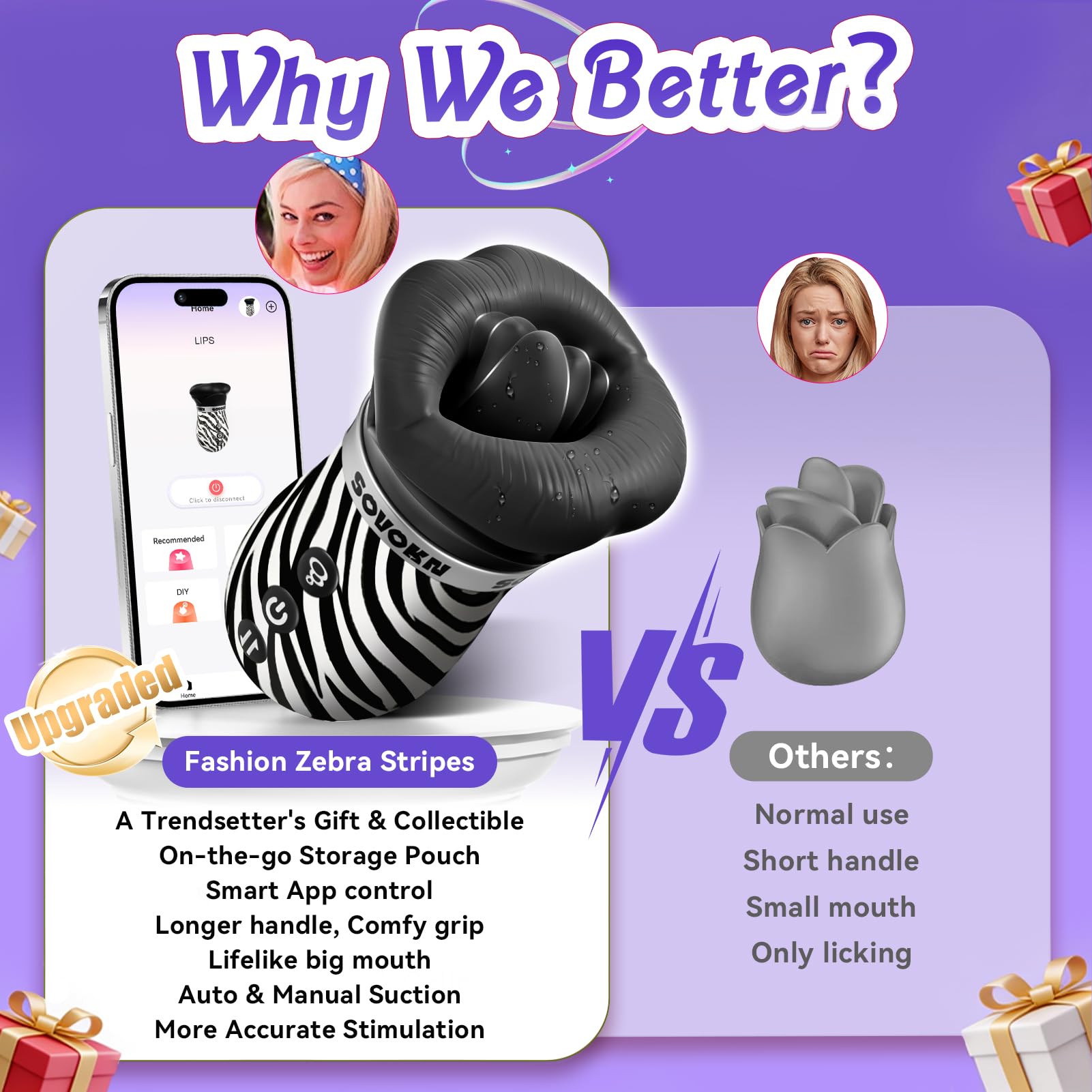 Vibrator Adult Sex Toys for Women - Sovokn 5IN1 Mouth Sucking Vibrator Rose Sex Toy, 10 Tongue Licking, 3 Auto & 1 Manual Sucking Adult Toys New APP, Anal Clit Nipple Vibrators Female Couples Sex Toys