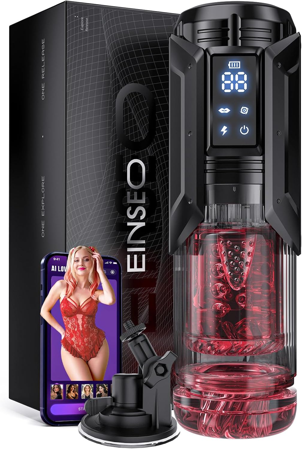 EINSEO Sex Toys for Men Penis Pump - AI Sync Waterproof Male Masturbator Stroker with 7 Sucking Thrusting Rotating & 7 Licking Modes, Adult Toys Pocket Pussy Mens Sex Toy Blowjob Sex Machine Bath Item