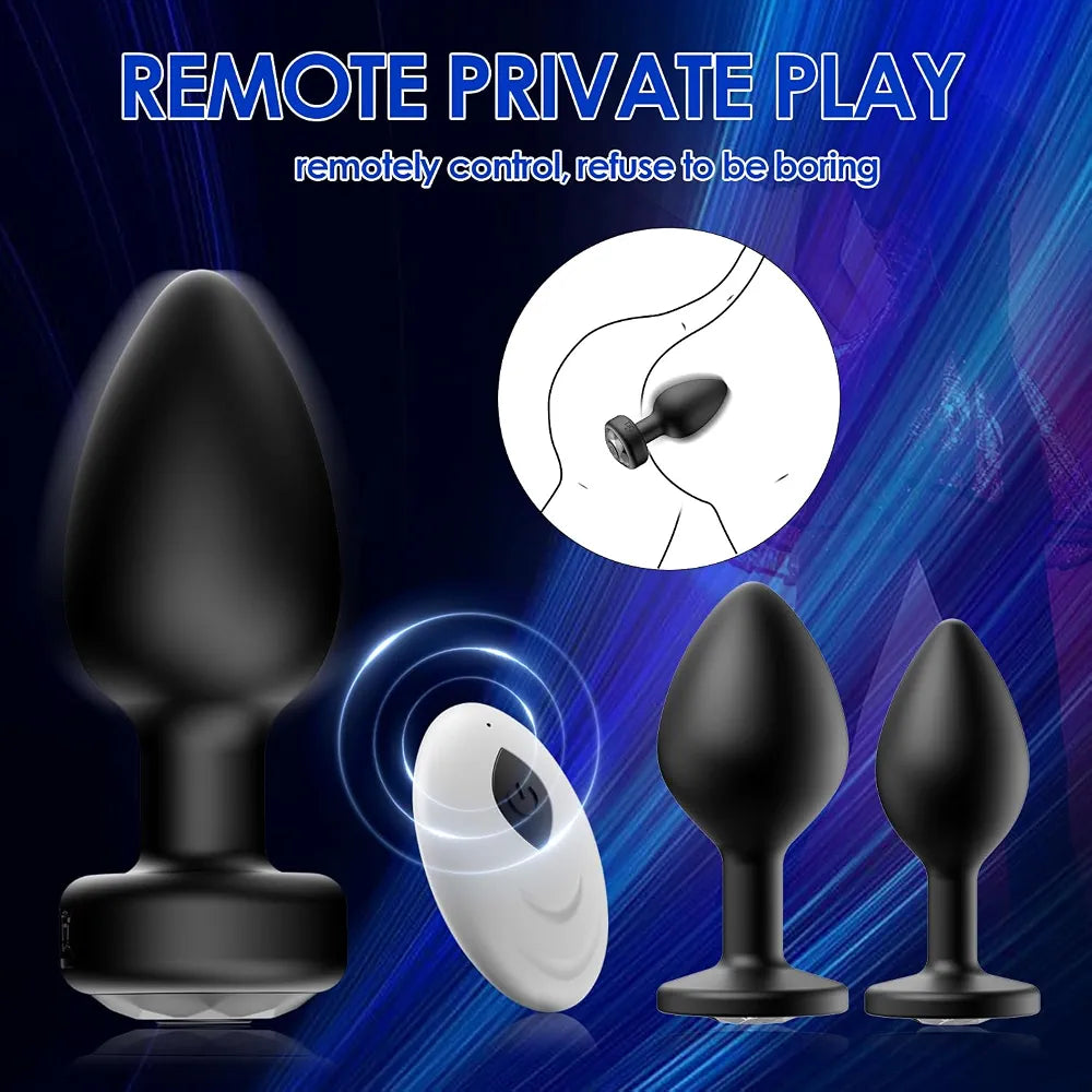 oreyurt Anal Plug Sex Toys Vibrator – Silicone Butt Plugs Training Kit with Remote Control, 10 Vibration Modes, Prostate Massager for Adults – Black