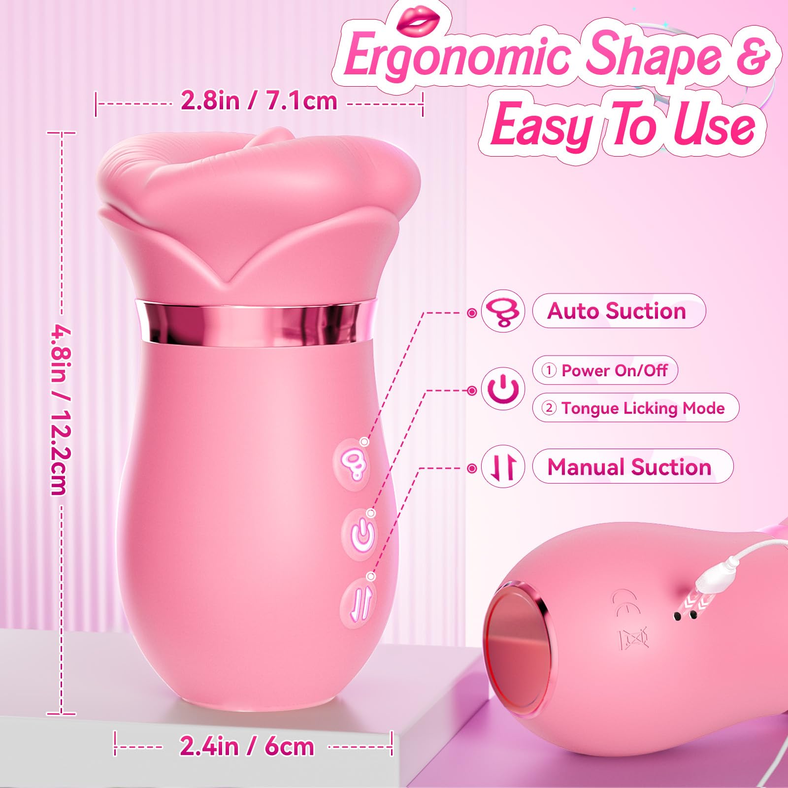 Vibrator Adult Sex Toys for Women - Sovokn 5IN1 Mouth Sucking Vibrator Rose Sex Toy, 10 Tongue Licking, 3 Auto & 1 Manual Sucking Adult Toys New APP, Anal Clit Nipple Vibrators Female Couples Sex Toys