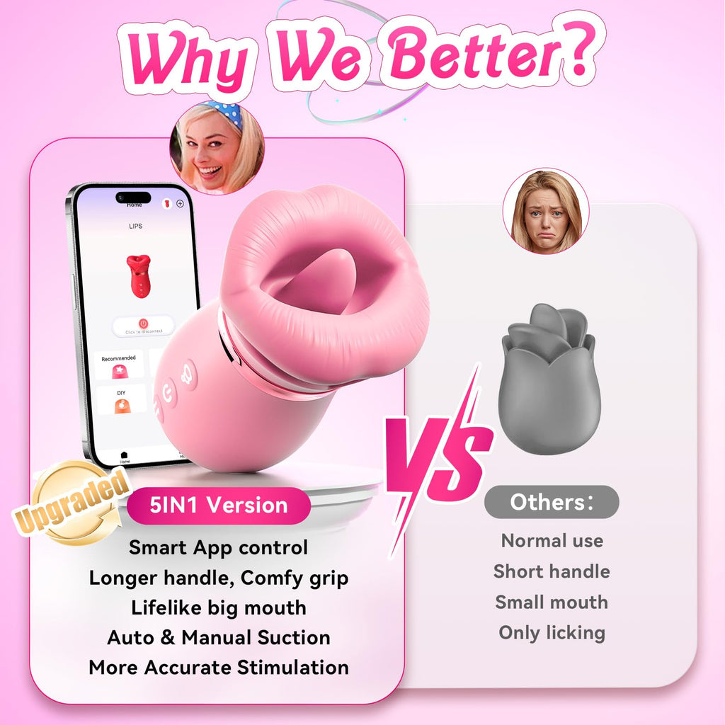 Vibrator Adult Sex Toys for Women - Sovokn 5IN1 Mouth Sucking Vibrator Rose Sex Toy, 10 Tongue Licking, 3 Auto & 1 Manual Sucking Adult Toys New APP, Anal Clit Nipple Vibrators Female Couples Sex Toys
