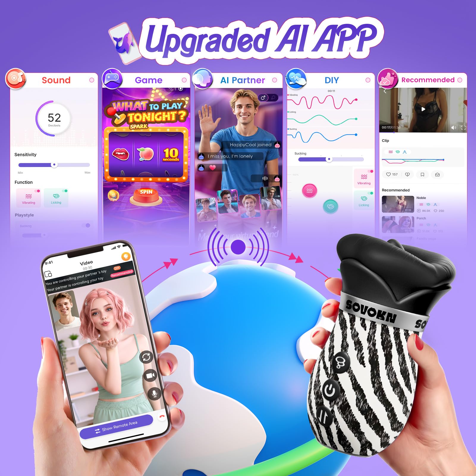 Vibrator Adult Sex Toys for Women - Sovokn 5IN1 Mouth Sucking Vibrator Rose Sex Toy, 10 Tongue Licking, 3 Auto & 1 Manual Sucking Adult Toys New APP, Anal Clit Nipple Vibrators Female Couples Sex Toys
