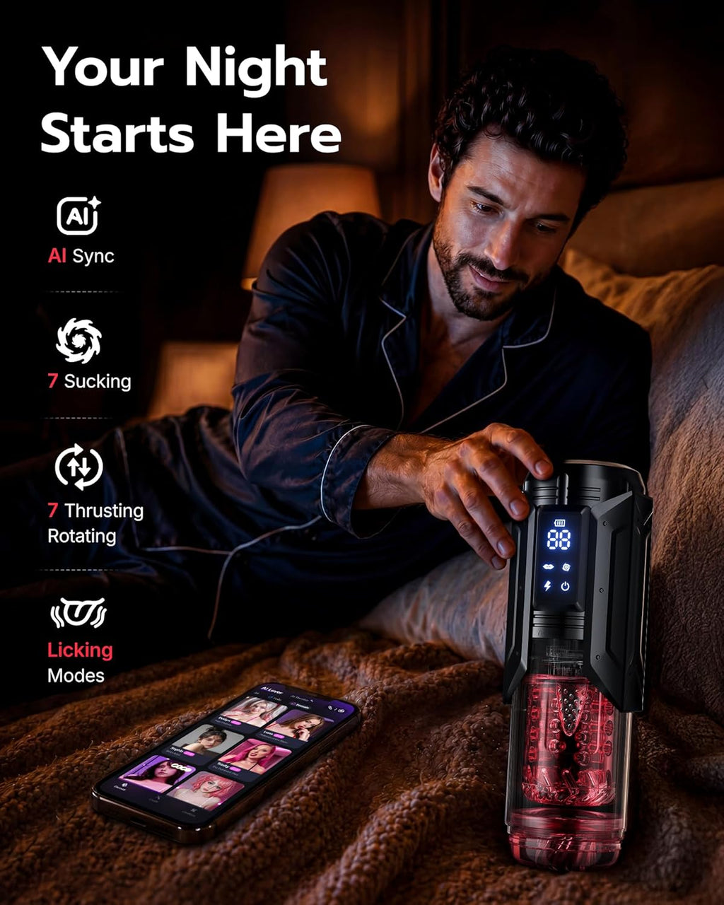 EINSEO Sex Toys for Men Penis Pump - AI Sync Waterproof Male Masturbator Stroker with 7 Sucking Thrusting Rotating & 7 Licking Modes, Adult Toys Pocket Pussy Mens Sex Toy Blowjob Sex Machine Bath Item
