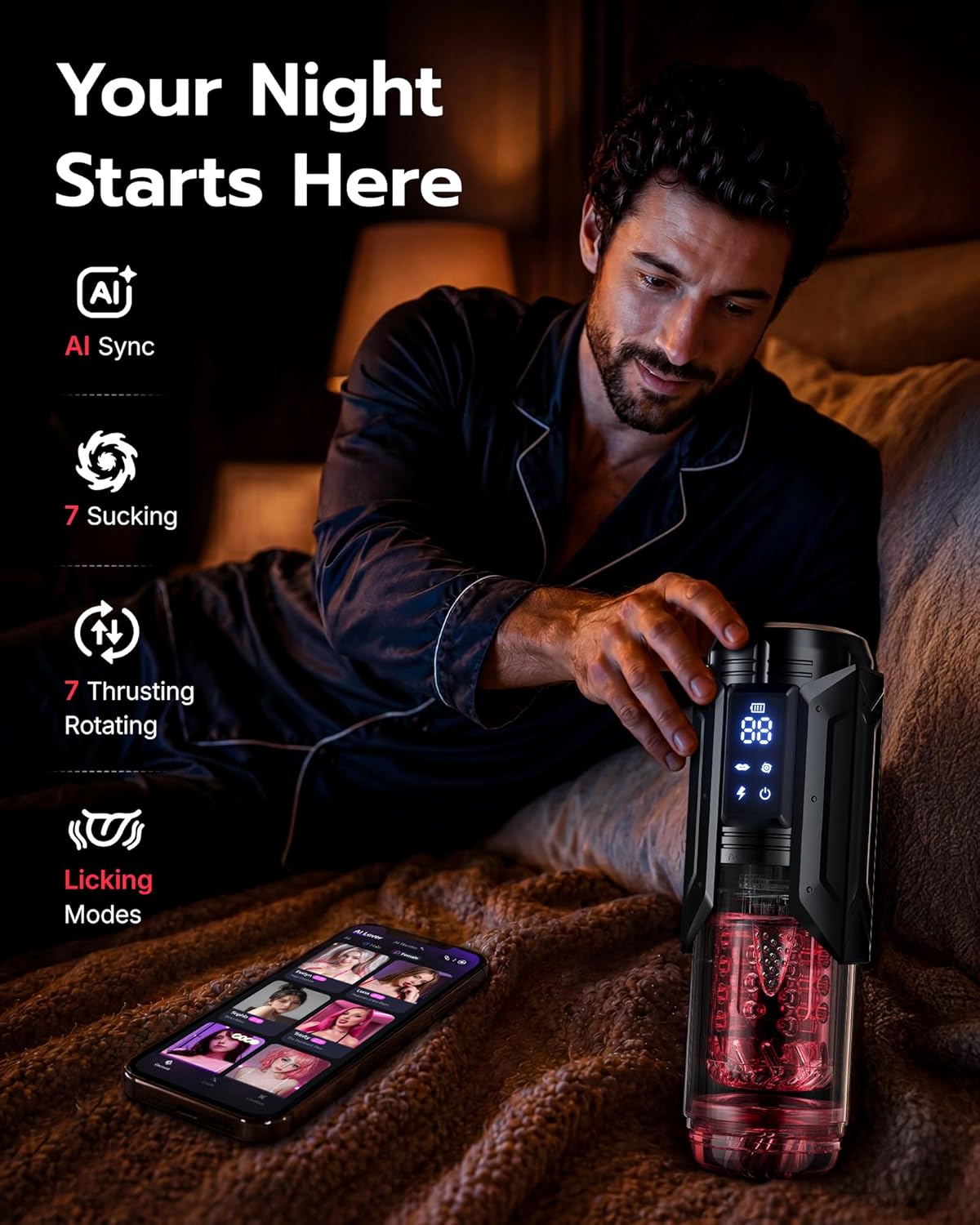 EINSEO Sex Toys for Men Penis Pump - AI Sync Waterproof Male Masturbator Stroker with 7 Sucking Thrusting Rotating & 7 Licking Modes, Adult Toys Pocket Pussy Mens Sex Toy Blowjob Sex Machine Bath Item